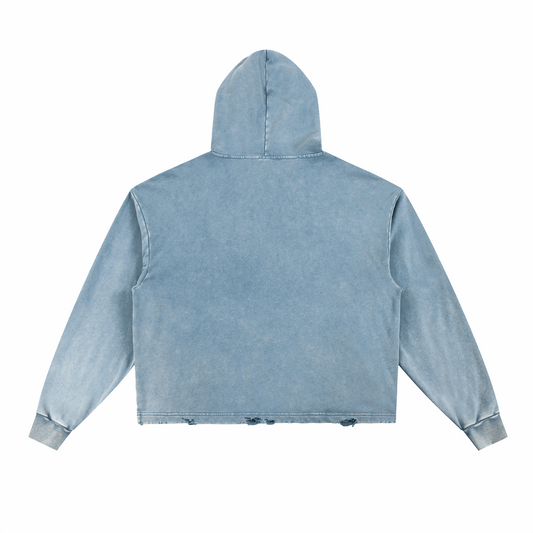 Vintage Washed Frayed-Hem Hoodie ODMPOD