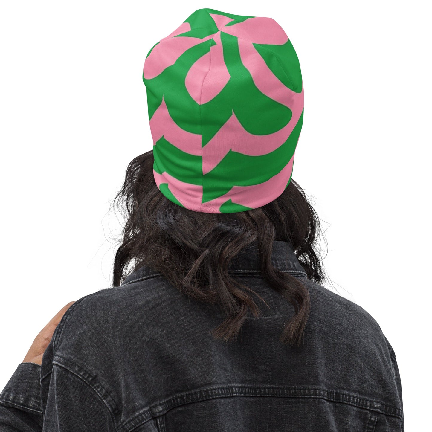 SO Wavy Colorblock Pink and Green Abstract Beanie Pretty Junkie Apparel