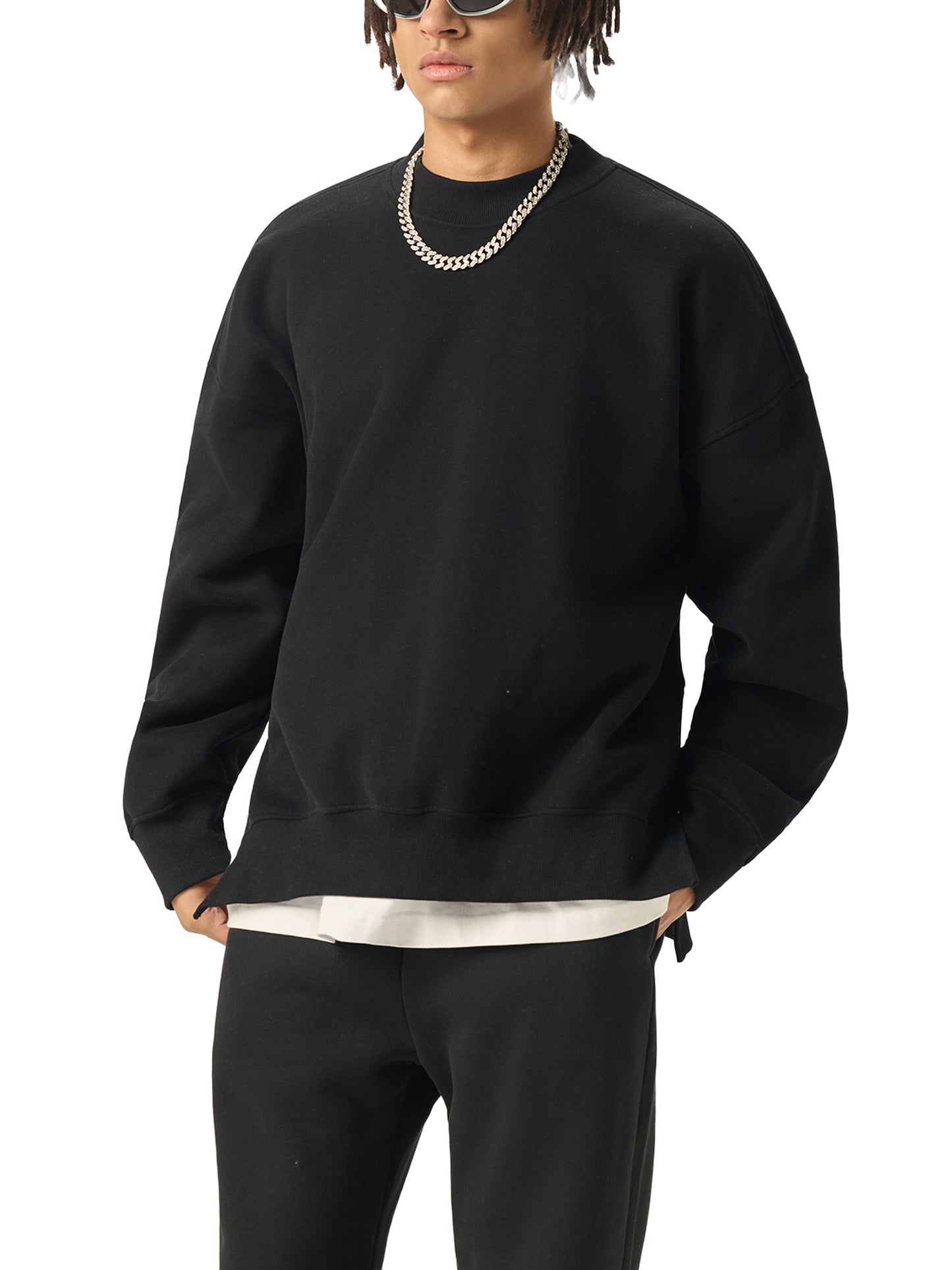 Fleece Side Slit Crewneck Sweatshirt ODMPOD