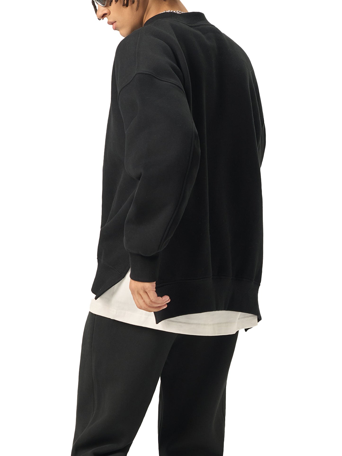 Fleece Side Slit Crewneck Sweatshirt ODMPOD