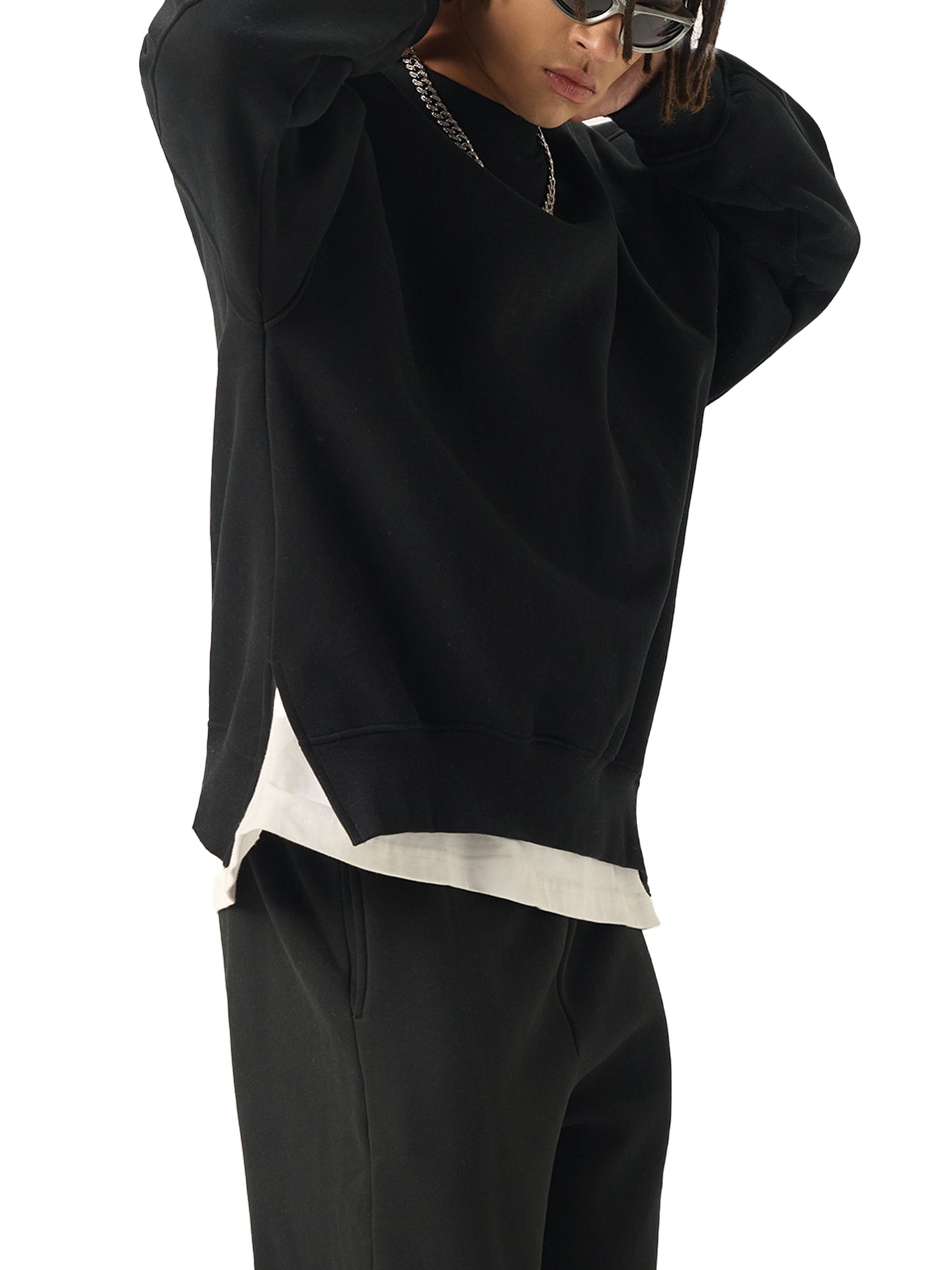 Fleece Side Slit Crewneck Sweatshirt ODMPOD