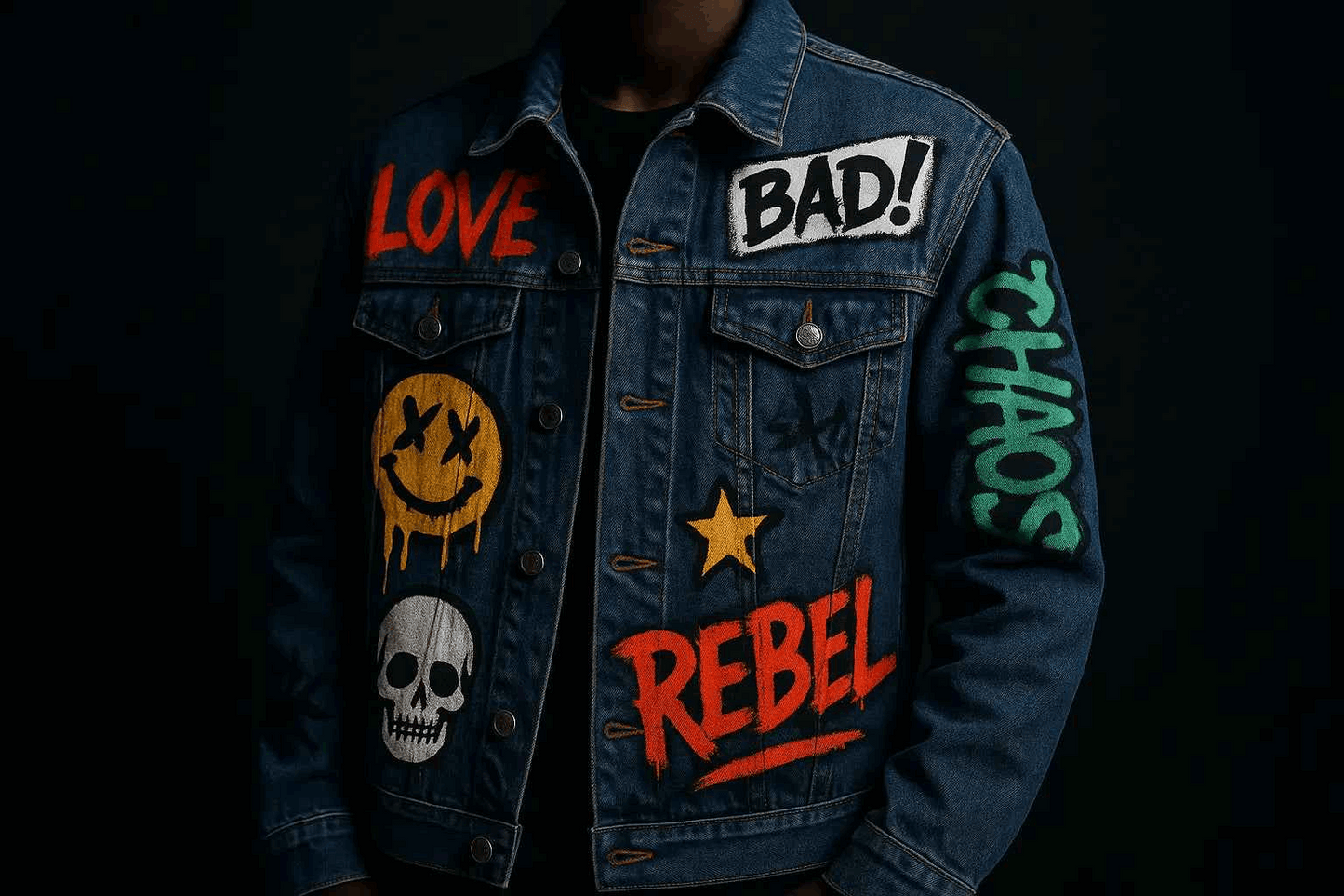 PrettyJunkie Rebel Queen Graffiti Jacket - Distressed Denim My Store