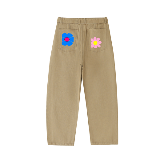 Flower Power Trendy Twisted-Seam Belted Curved-Blade Pants ODMPOD