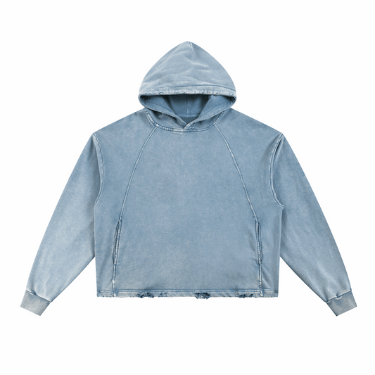 Vintage Washed Frayed-Hem Hoodie ODMPOD