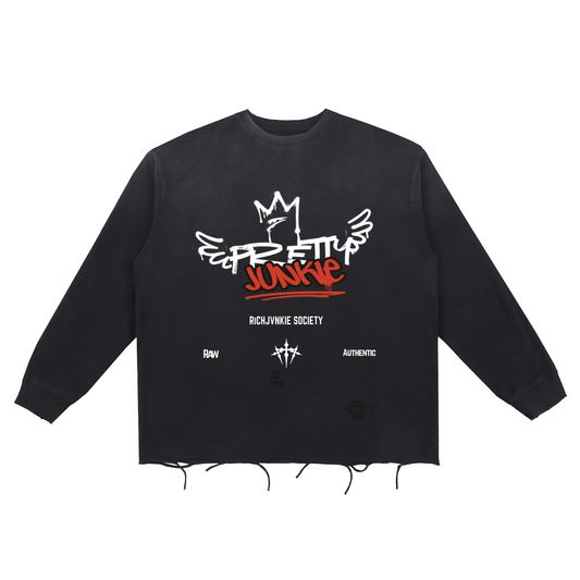 Snow Wash Raw Edge Cotton T-Shirt ODMPOD