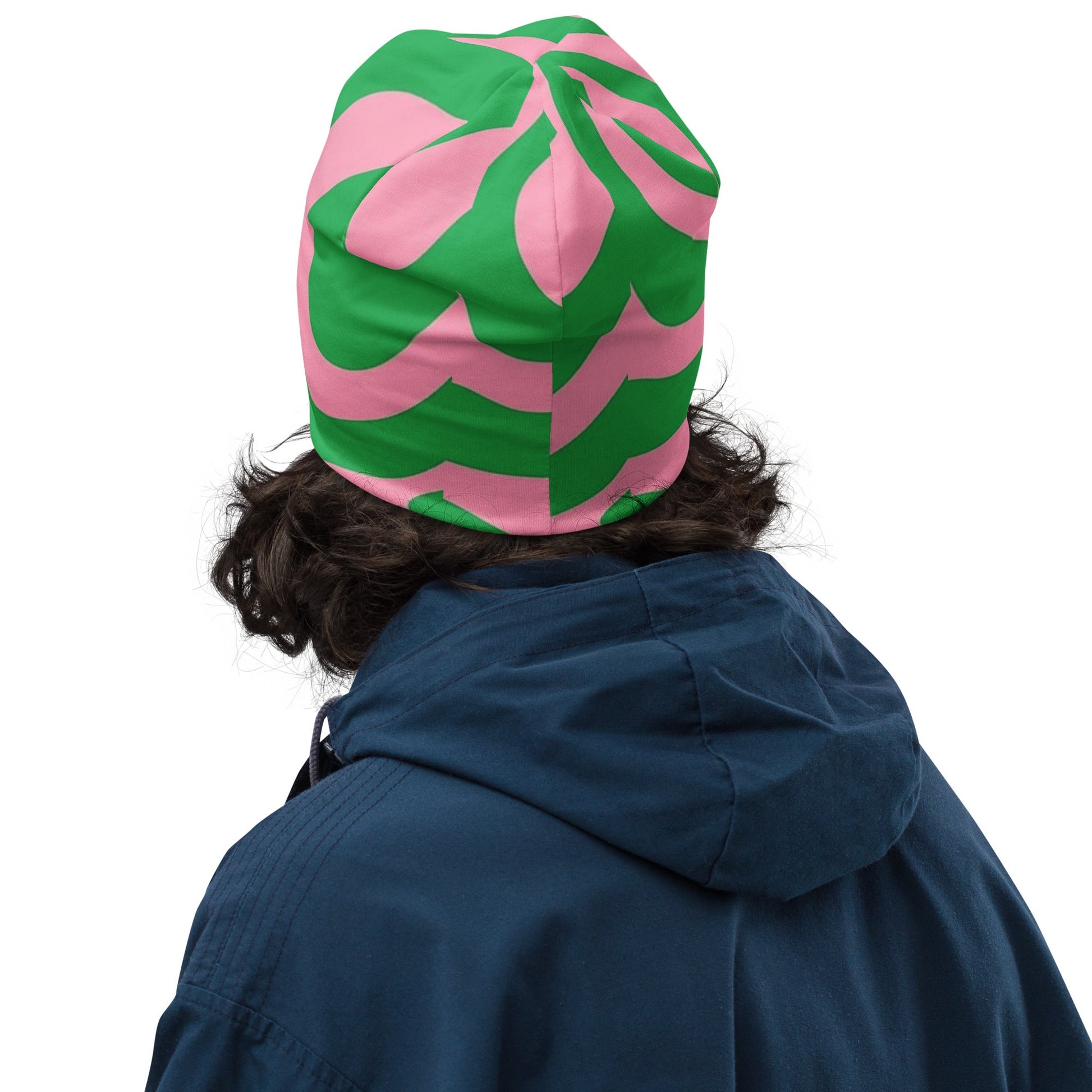 SO Wavy Colorblock Pink and Green Abstract Beanie Pretty Junkie Apparel