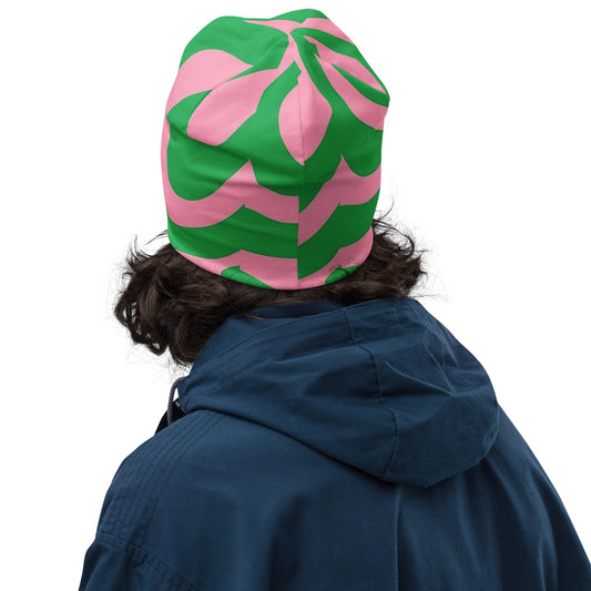 SO Wavy Colorblock Pink and Green Abstract Beanie Pretty Junkie Apparel