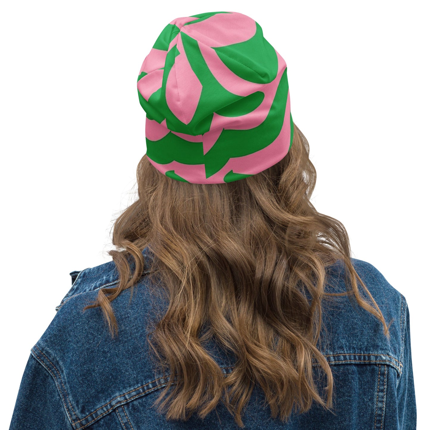 SO Wavy Colorblock Pink and Green Abstract Beanie Pretty Junkie Apparel