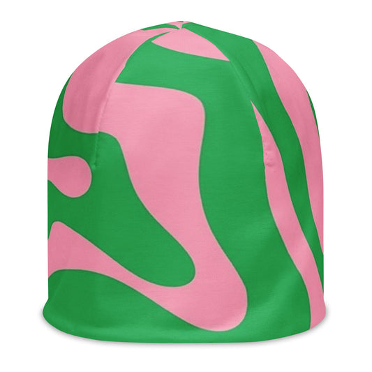 SO Wavy Colorblock Pink and Green Abstract Beanie Pretty Junkie Apparel