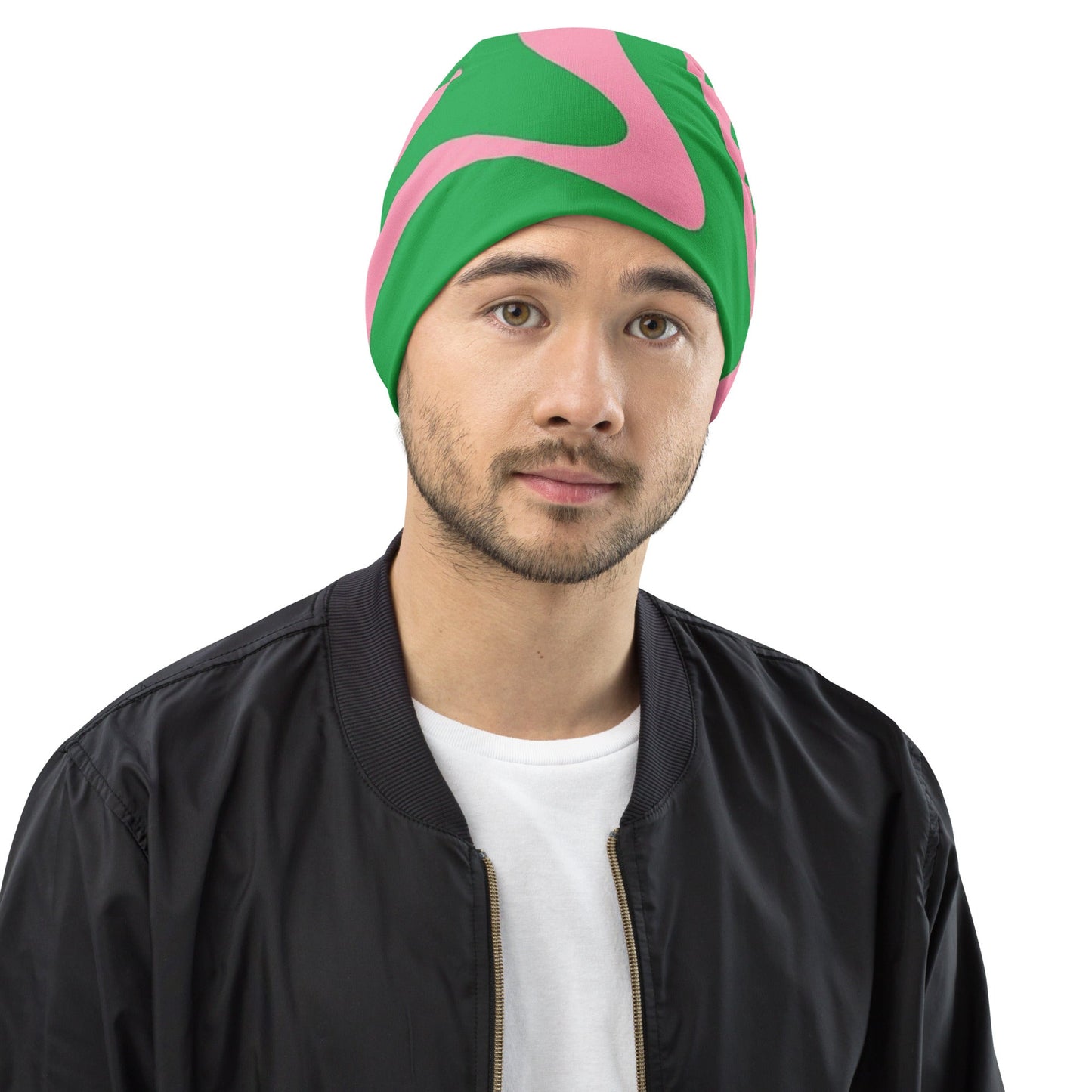 SO Wavy Colorblock Pink and Green Abstract Beanie Pretty Junkie Apparel