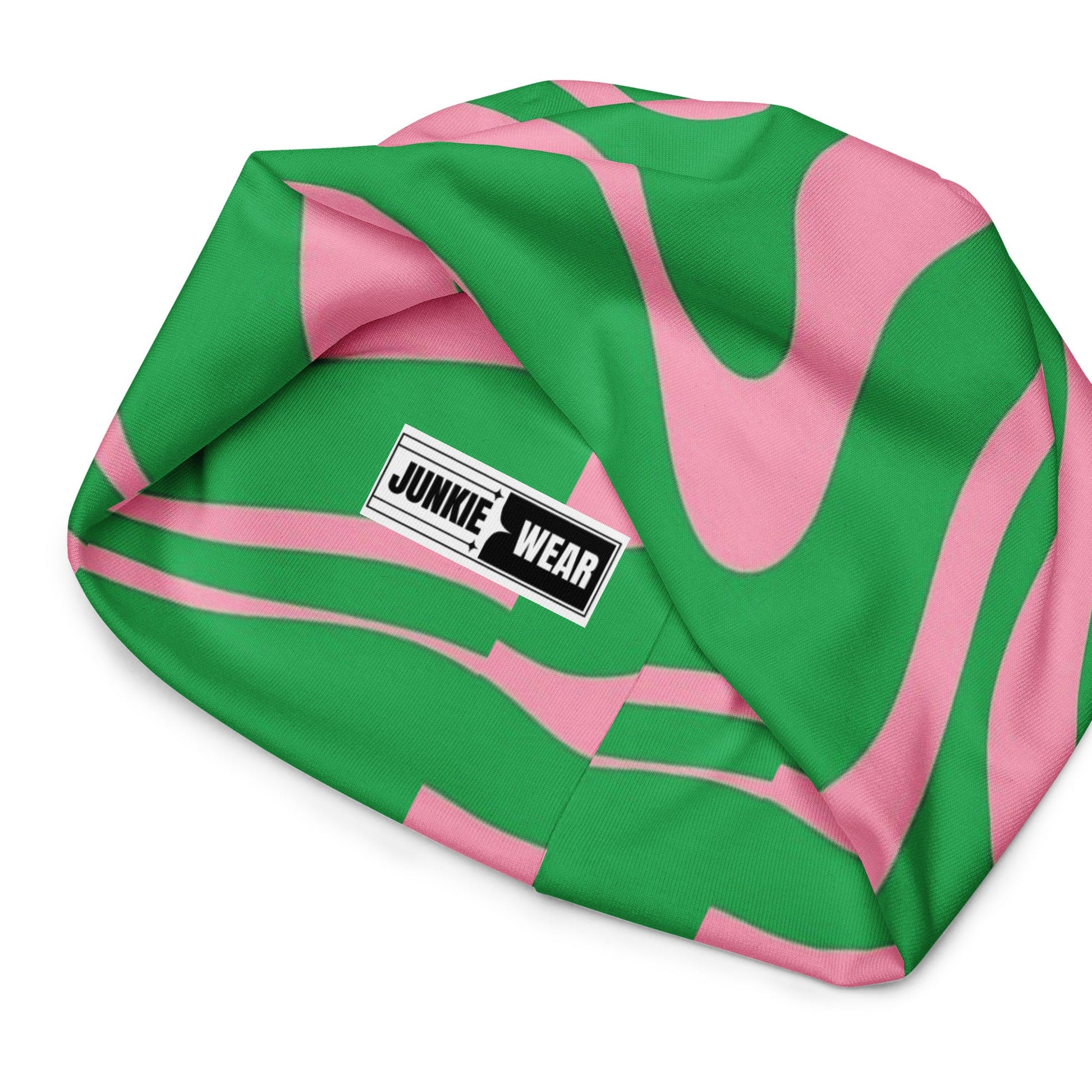 SO Wavy Colorblock Pink and Green Abstract Beanie Pretty Junkie Apparel