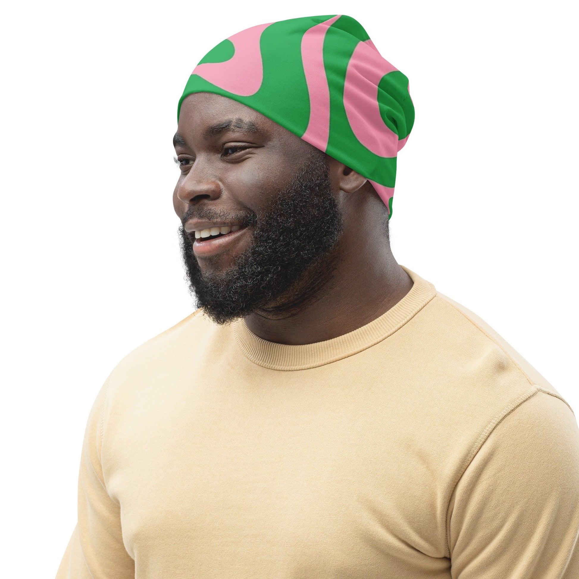 SO Wavy Colorblock Pink and Green Abstract Beanie Pretty Junkie Apparel