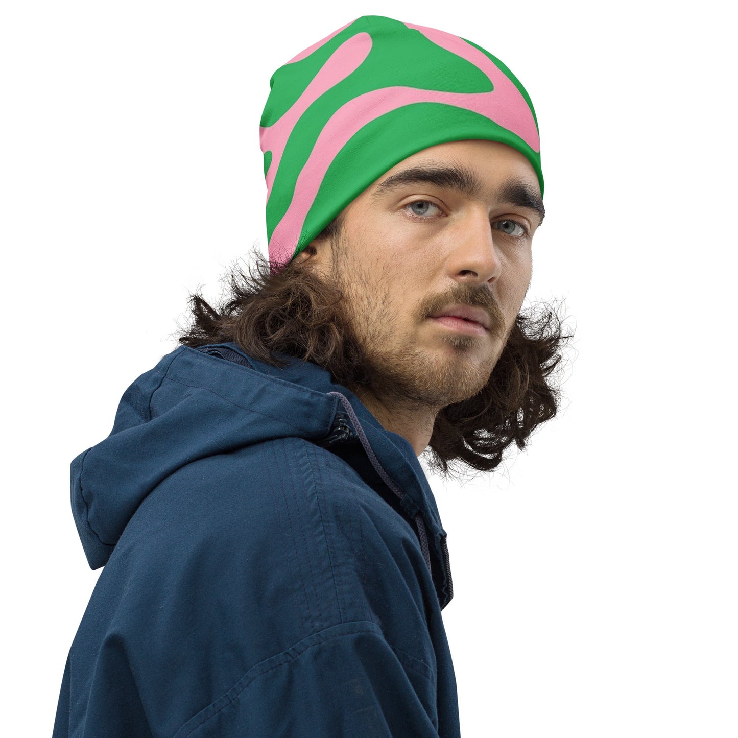 SO Wavy Colorblock Pink and Green Abstract Beanie Pretty Junkie Apparel
