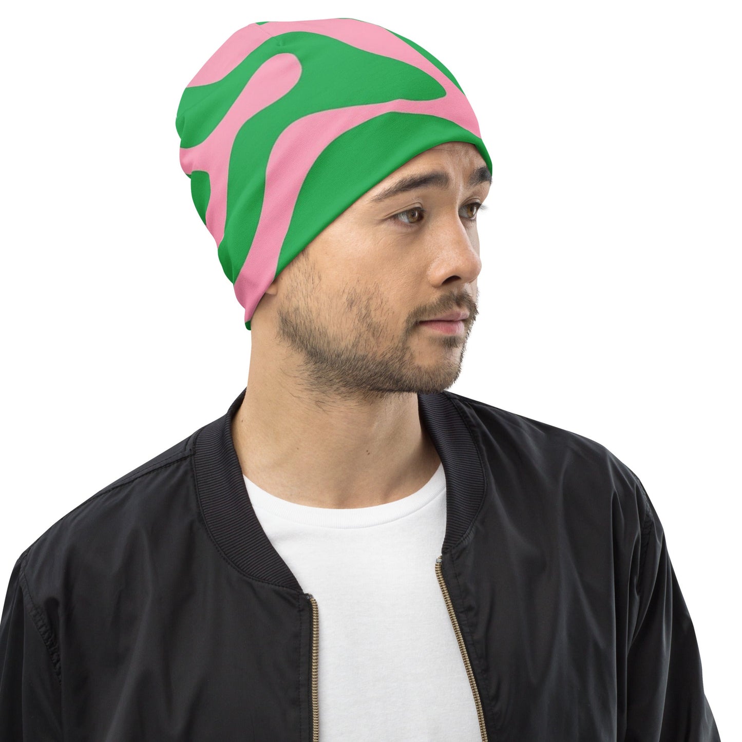 SO Wavy Colorblock Pink and Green Abstract Beanie Pretty Junkie Apparel