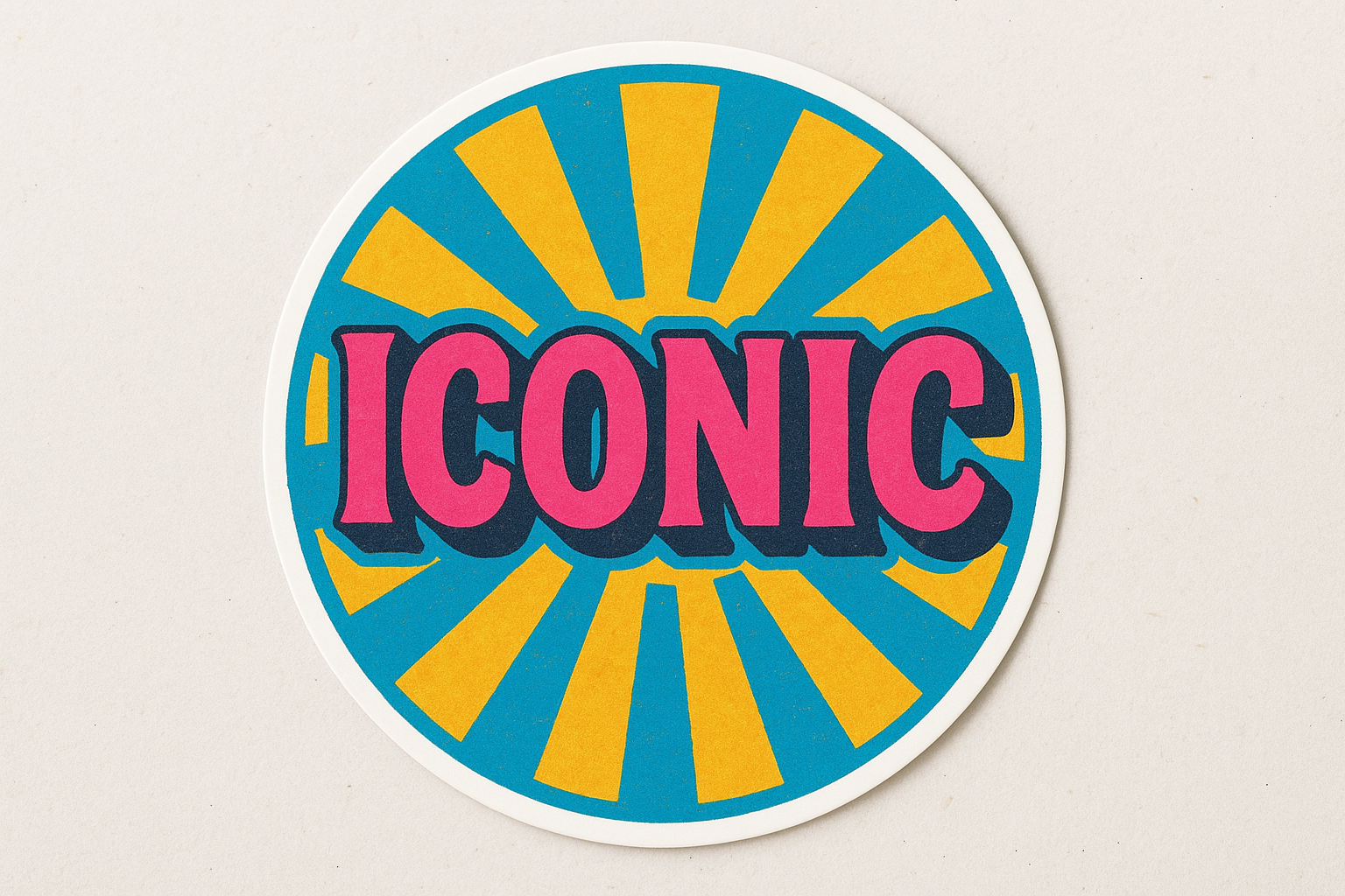 Iconic sticker design with retro sunburst pattern