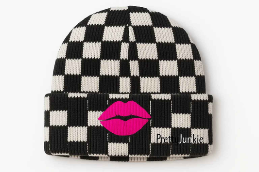 Pretty Junkie Apparel Checker Cuff bold lip print beanie hat - Pretty Junkie Apparel