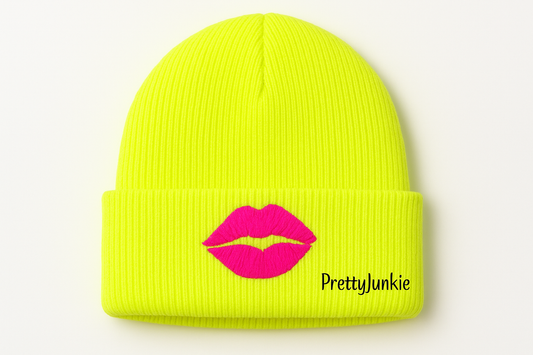 Pretty Junkie Apparel Checker Cuff bold lip print beanie hat - Pretty Junkie Apparel