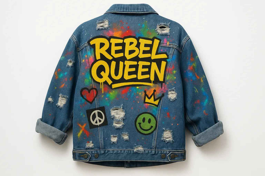 PrettyJunkie Rebel Queen Graffiti Jacket - Distressed Denim - Pretty Junkie Apparel