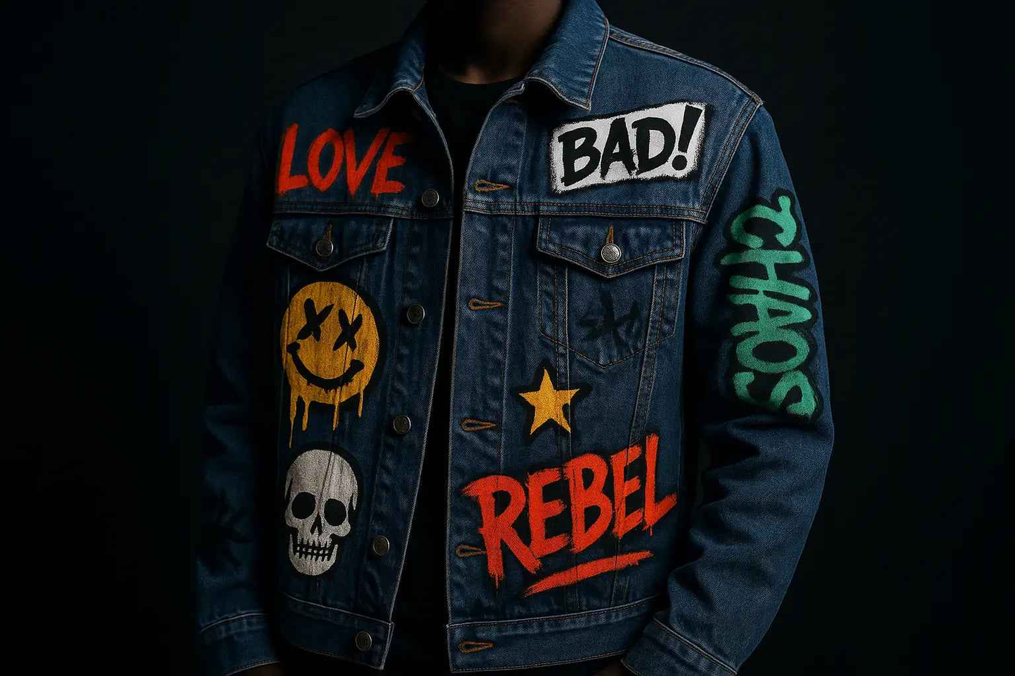PrettyJunkie Rebel Queen Graffiti Jacket - Distressed Denim - Pretty Junkie Apparel